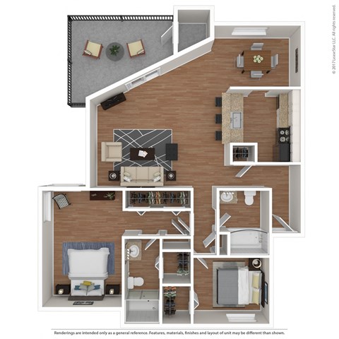 Floor plan for 2 beds, 2 baths, 1276 sqft